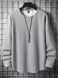 themeisles Loose Bottoming Tops with The New Fall Waffle Solid Color Round Neck Long-sleeved Sweater Casual Sports Tops