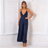 themeisles New European and American Style Sexy Deep V-neck Suspender Wide Leg Jumpsuit