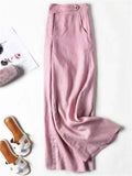 themeisles Women's Wide Leg Pants Trousers Linen Balck White Pink Casual Casual Daily Wear Pocket Wide Leg Full Length Breathability Solid Colored S M L XL 2XL