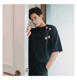 themeisles Aidase  Summer Men's Half Sleeve Trend Simple Tshirts Large Loose Design Embroidered T Shirts White Color Short Sleeve T-shirt