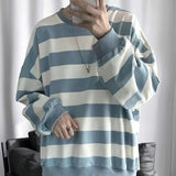 themeisles Long-sleeved striped T-shirt men's Korean loose hip hop top trend all-match handsome Hong Kong style O-neck casual sweatshirt