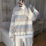 themeisles Long-sleeved striped T-shirt men's Korean loose hip hop top trend all-match handsome Hong Kong style O-neck casual sweatshirt