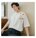 themeisles Aidase  Summer Men's Half Sleeve Trend Simple Tshirts Large Loose Design Embroidered T Shirts White Color Short Sleeve T-shirt