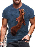 themeisles 3D Cartoon Printed Summer Short Sleeve Men's Squirrel Printed Short Sleeve T-Shirt Round Neck T-Shirt