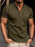 themeisles Men's Henley Shirt Tee Top Plain Henley Street Vacation Short Sleeves Pocket Clothing Apparel Fashion Designer Basic