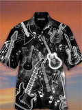 themeisles Men's Shirt Camp Shirt Graphic Shirt Aloha Shirt Musical Instrument Turndown Green Black Blue Purple Gray 3D Print Holiday Short Sleeve 3D Print Clothing Apparel Designer Beach