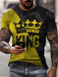 themeisles Crown Digital Printing Round Neck Casual Men's Short-sleeved Comfortable and Breathable Tops