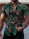 themeisles Men's Shirt Graphic Shirt Aloha Shirt Graphic Leaves Turndown Red green Green Black Blue Purple 3D Print Street Daily Short Sleeve 3D Button-Down Clothing Apparel Fashion Designer Casual Breathable