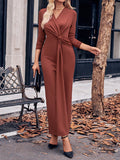 themeisles Solid Color Bowknot Long Sleeves Bodycon V-neck Maxi Dresses