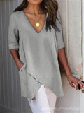 themeisles Summer Irregular Casual T-shirt New V-neck Half-sleeve Tops