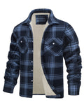 themeisles Printed Three-dimensional Patch Pockets Casual Padded Men's Jacket Long-sleeved Lapel Plaid Plush Lined Single-breasted Loose Jacket