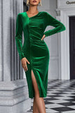 themeisles Ruched Slit Asymmetrical Neck Wrap Dress