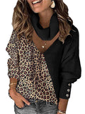 themeisles Autumn and Winter New Women's Leopard Print Color Blocking Temperament V-neck Loose Scarf Hollowed Knitwear