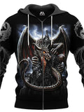 themeisles Men's Unisex Full Zip Hoodie Jacket Black Hooded Dragon Graphic Prints Zipper Print Sports & Outdoor Daily Sports 3D Print Streetwear Designer Casual Spring & Fall Clothing Apparel Hoodies