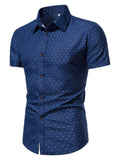 themeisles Men's Casual Standing Collar Printed Shirt Summer Short Sleeve Shirt