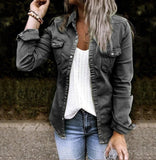 themeisles Medium Length Denim Jacket for Women