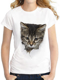 themeisles White T-shirt Cat Print Short Sleeve Loose Ladies Top S M L XL 2XL 3XL 4XL