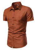 themeisles Men's Casual Standing Collar Printed Shirt Summer Short Sleeve Shirt