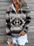 themeisles Women's Hoodie Sweatshirt Pullover Basic Ethnic Zipper Front Pocket Light Yellow Creamy-white Red-brown Geometric Tribal Street Hoodie Long Sleeve S M L XL 2XL 3XL