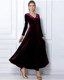 themeisles Women's Sheath Dress Maxi long Dress Black Purple Wine Green Royal Blue Long Sleeve Solid Colored V Neck Hot Velvet S M L XL XXL 3XL / Plus Size