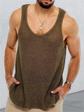 themeisles Summer Men's Solid Color Loose Sleeveless Knit Sweater Woolen Breathable Sports Vest Top