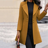 themeisles Women's Coat Formal Office Daily Fall Winter Long Coat Windproof Warm Basic Simple Elegant & Luxurious Jacket Long Sleeve Solid Color Oversize Yellow Black