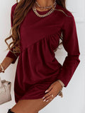 themeisles Casual Loose Long Sleeves Solid Color Round-Neck Mini Dresses