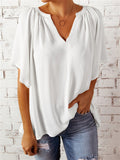 themeisles Summer Loose V-neck Tops Casual Women's T-shirt Chiffon Shirt