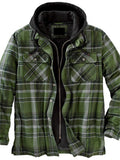 themeisles Men's Puffer Jacket Winter Jacket Quilted Jacket Shirt Jacket Winter Coat Warm Casual Plaid / Check Outerwear Clothing Apparel Green Blue Red & White