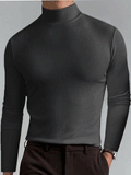 themeisles Men's Fall and Winter High Neck Long-sleeved T-shirt Men's Bottoming Shirt Men's Solid Color Tops