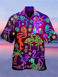 themeisles Men's Shirt Summer Hawaiian Shirt Camp Shirt Graphic Shirt Aloha Shirt Fluorescent Turndown Light Purple Green Purple Yellow Red 3D Print Street Casual Short Sleeve 3D Button-Down Clothing Apparel