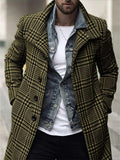 themeisles Fall and Winter New Side Seam Pockets Fashion Plaid Lapel Coat Casual Fashion Medium-length Coat