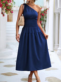 themeisles Solid Color Sleeveless One-shoulder Midi Dresses