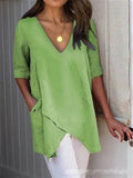 themeisles Summer Irregular Casual T-shirt New V-neck Half-sleeve Tops