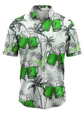 themeisles Men's Shirt Summer Hawaiian Shirt Graphic Prints Beer Leaves Turndown Yellow Pink Army Green Navy Blue Blue Street Casual Short Sleeves Button-Down Print Clothing Apparel Tropical Fashion Hawaiian