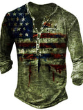 themeisles Men's Henley Shirt T shirt Tee Tee Graphic American Flag Henley Green Black Purple Yellow Light gray Plus Size Street Casual Long Sleeve Button-Down Print Clothing Apparel Basic Vintage Casual Classic