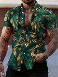 themeisles Men's Shirt Graphic Shirt Aloha Shirt Graphic Leaves Turndown Red green Green Black Blue Purple 3D Print Street Daily Short Sleeve 3D Button-Down Clothing Apparel Fashion Designer Casual Breathable