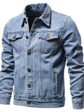 themeisles Autumn Men's Solid Color Denim Jacket Cotton Casual Slim Jacket Men's Denim Lapel Coat Men's Clothing