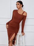 themeisles Ribbed Ruched Drawstring Wrap Dress