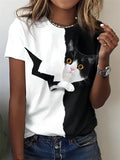 themeisles Summer Women's T-shirt Pattern Cat 3D Print Women's Tops Round Neck Regular Section