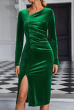 themeisles Ruched Slit Asymmetrical Neck Wrap Dress