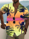 themeisles Men's Shirt Summer Hawaiian Shirt Graphic Shirt Aloha Shirt Scenery Stand Collar Light Pink Yellow Black / Purple Pink Sky Blue 3D Print Outdoor Casual Short Sleeve Button-Down Print Clothing Apparel