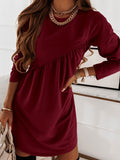 themeisles Casual Loose Long Sleeves Solid Color Round-Neck Mini Dresses