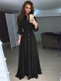 themeisles Long Sleeve Button Lace Solid Color Dress