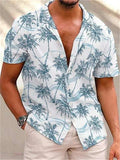 themeisles Men's Short Sleeve Lapel Shirt Hawaii Shirt Blue Gray White Men's Short-sleeved Shirt