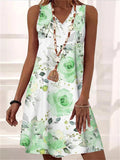 themeisles Summer Loose Comfortable Casual V-neck Sheath Sleeveless Plant Floral Print Mid-length A-line Dress Elegant Wind Dress