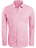 themeisles Men's Shirt Linen Shirt Solid Color Plain Turndown Pink Outdoor Street Long Sleeve Button-Down Clothing Apparel Fashion Casual Breathable Comfortable