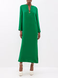 themeisles Long Sleeves Wrap Solid Color Split-Side V-Neck Maxi Dresses