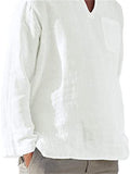 themeisles Men's Sports Comfortable Long-sleeved V-neck Casual Beach Linen Four Seasons Shirt Men