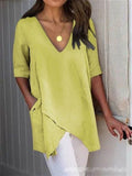 themeisles Summer Irregular Casual T-shirt New V-neck Half-sleeve Tops